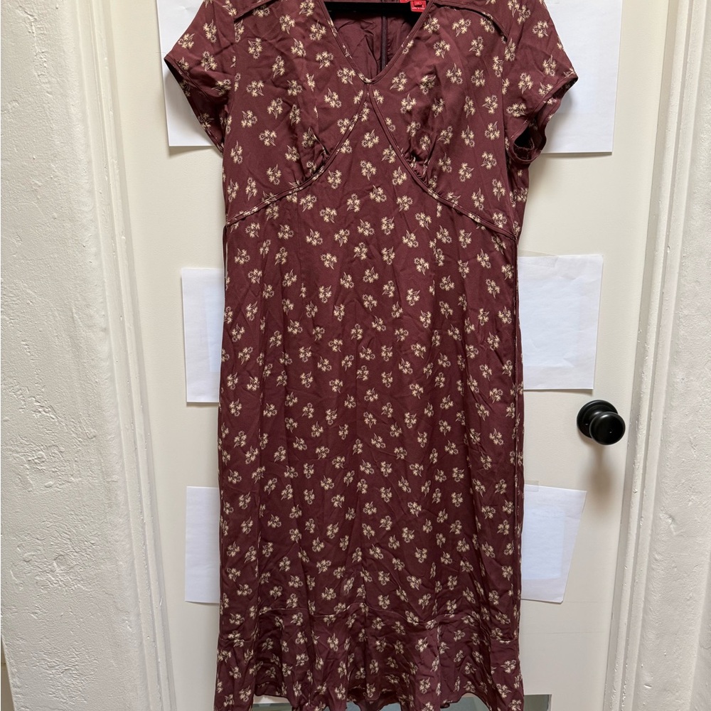 Silk Sundance Plum Floral Maxi  Dress w/ Fitted Bodice & Ruffled Hem Size 16